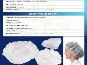 Set de 100 cofias (gorros) desechables 30g/m2