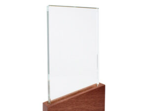 Trofeo galvano de madera y cristal