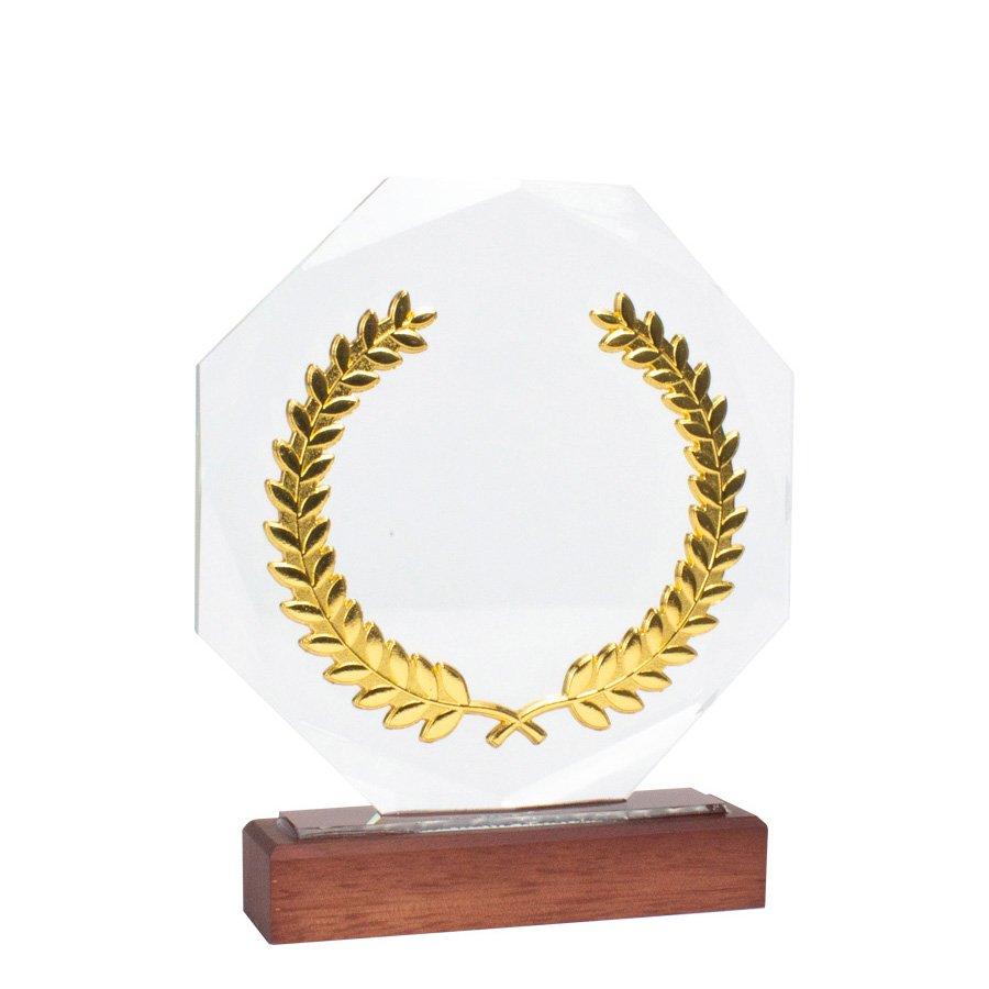 Trofeo galvano de madera, cristal y acero Trofeo galvano de madera, cristal y acero