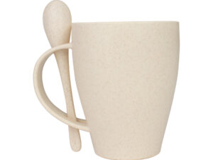 Mug de caña de trigo con cuchara 400cc Mug de caña de trigo con cuchara 400cc