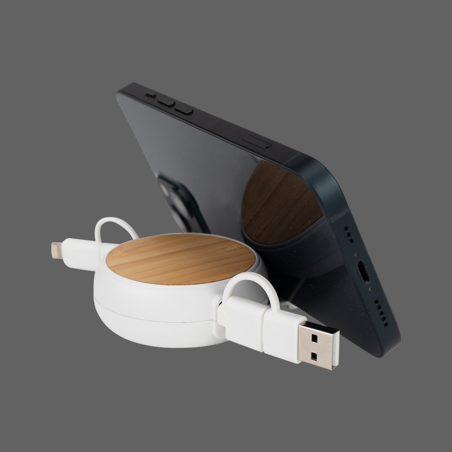 Connect multicargador retráctil 4 en 1 de abs/bamboo Connect multicargador retráctil 4 en 1 de abs/bamboo - vista 5