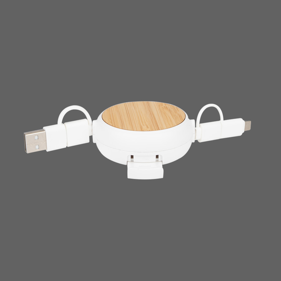 Connect multicargador retráctil 4 en 1 de abs/bamboo Connect multicargador retráctil 4 en 1 de abs/bamboo - vista 4