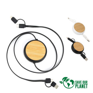 Connect multicargador retráctil 4 en 1 de abs/bamboo