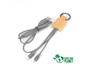 Connect Multicargador 4 en 1 de Bamboo con llavero.