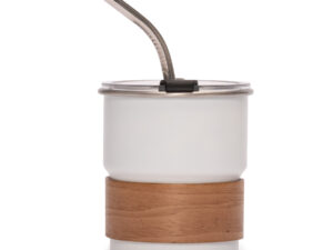 Vaso térmico metálico camp 300cc. Con bombilla y grip de madera.