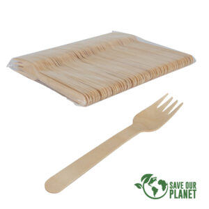 Bolsa con 100 tenedores de madera de abedul