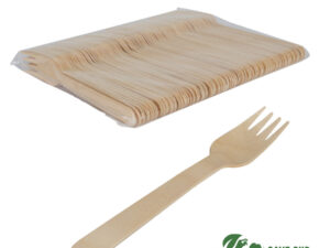 Bolsa con 100 tenedores de madera de abedul