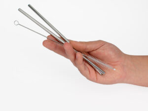 Set bombillas metálicas en estuche de lino