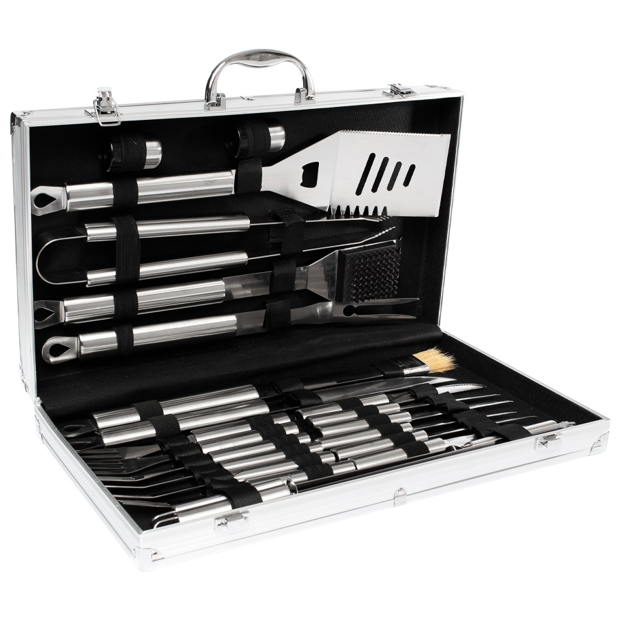 Deluxe bbq set metálico de 24 piezas Deluxe bbq set metálico de 24 piezas