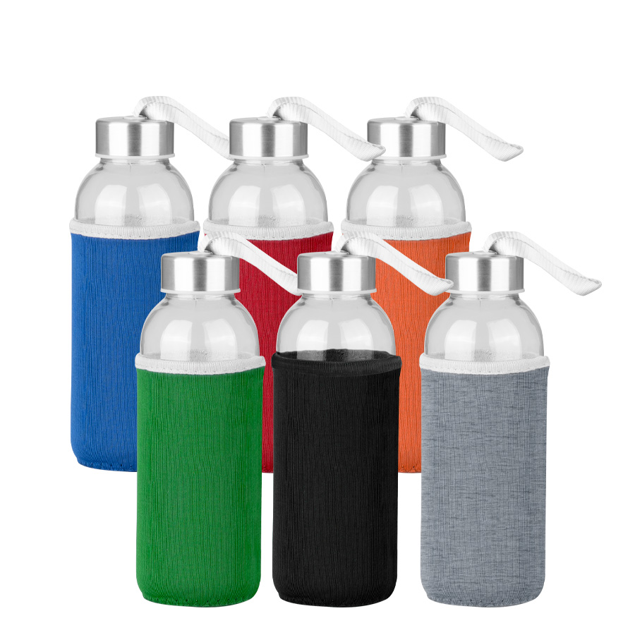 Botella de vidrio silica con funda de neopreno Botella de vidrio silica con funda de neopreno