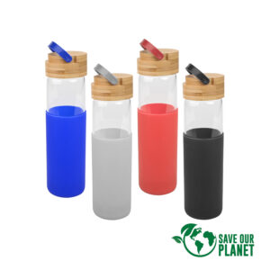 Botella de vidrio con funda de silicona