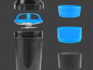 Vaso gym para batidos proteína shake, con 4 compartimentos.