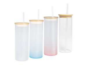 Botella vidrio borosilicato sublimación, tapa bamboo