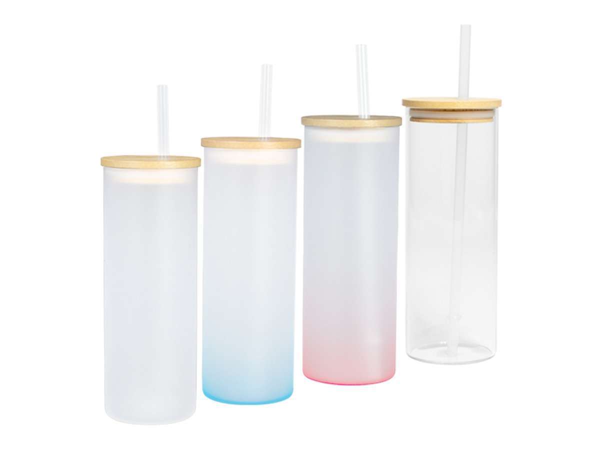 Botella vidrio borosilicato sublimación, tapa bamboo