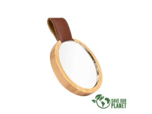 Espejo redondo de Bamboo y Eco-Cuero