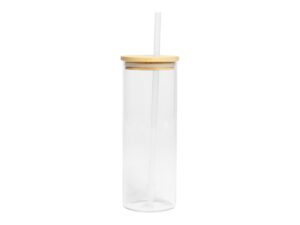 Botella vidrio borosilicato sublimación, tapa bamboo